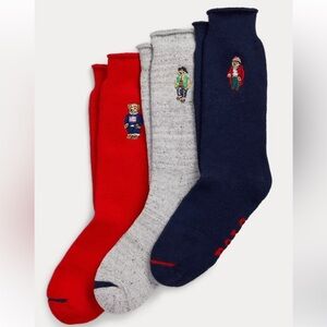 NIB Polo Bear Ralph Lauren Set of 3 Embroidered Bear Socks Gift Box s6/12.5